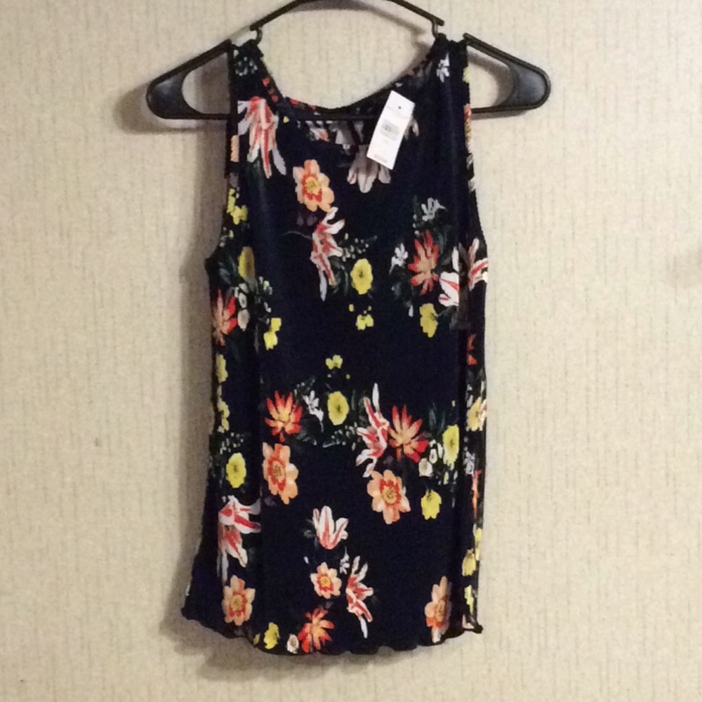 ANN TAYLOR FACTORY WOMEN'S NAVY FLORAL PLEATED TANK TOP: NWT: SZ XS